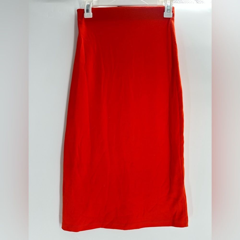 Reformation Red High Waist Midi Skirt S Bodycon Knit Elastic Stretch